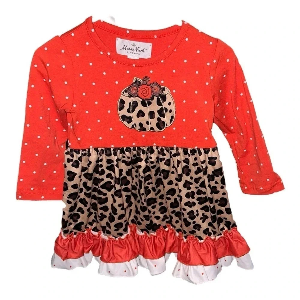 Marie Nicole Cheetah Pumpkin Girl’s Fall dress. size 12-18 months